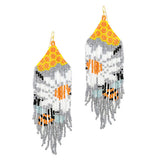 93774, FLOWER & BEE PRINT SEED BEAD FRINGE EARRING