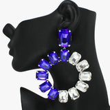 93811, TWO TONE OVERSIZED RECTANGLE RHINESTONE ACCENT EARRING