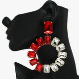 93811, TWO TONE OVERSIZED RECTANGLE RHINESTONE ACCENT EARRING