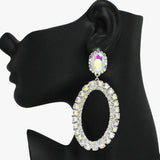 93814, OVAL SHAPE RHINESTONE EVENING EARRING, WEDDING, BRIDAL, PROM
