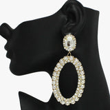 93814, OVAL SHAPE RHINESTONE EVENING EARRING, WEDDING, BRIDAL, PROM