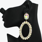 93814, OVAL SHAPE RHINESTONE EVENING EARRING, WEDDING, BRIDAL, PROM