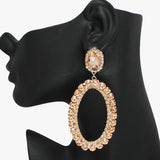 93814, OVAL SHAPE RHINESTONE EVENING EARRING, WEDDING, BRIDAL, PROM