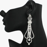93816, PAVE RHINESTONE CHANDELIER EVENING EARRING, WEDDING, BRIDAL, PROM