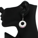 93836, CUT OUT ROUND PORCELAIN CERAMIC FLORAL PRINT EARRING