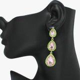 93850, TRIPLE TEARDROP RHINESTONE DROP EARRING, WEDDING, BRIDAL, PROM