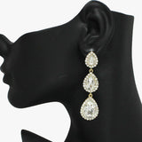 93850, TRIPLE TEARDROP RHINESTONE DROP EARRING, WEDDING, BRIDAL, PROM