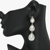 93850, TRIPLE TEARDROP RHINESTONE DROP EARRING, WEDDING, BRIDAL, PROM