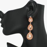 93850, TRIPLE TEARDROP RHINESTONE DROP EARRING, WEDDING, BRIDAL, PROM