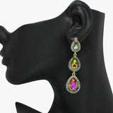 93850, TRIPLE TEARDROP RHINESTONE DROP EARRING, WEDDING, BRIDAL, PROM