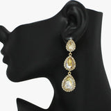 93850, TRIPLE TEARDROP RHINESTONE DROP EARRING, WEDDING, BRIDAL, PROM