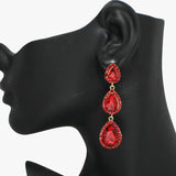 93850, TRIPLE TEARDROP RHINESTONE DROP EARRING, WEDDING, BRIDAL, PROM