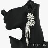 93868, FLOWER RHINESTONE ACCENT EVENING CLIP ON EARRING, WEDDING, BRIDAL, PROM