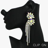 93868, FLOWER RHINESTONE ACCENT EVENING CLIP ON EARRING, WEDDING, BRIDAL, PROM