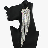 93869, LONG MULTI RHINESTONE DROP EARRING, WEDDING, BRIDAL, PROM