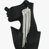93869, LONG MULTI RHINESTONE DROP EARRING, WEDDING, BRIDAL, PROM