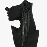 93869, LONG MULTI RHINESTONE DROP EARRING, WEDDING, BRIDAL, PROM