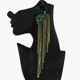 93869, LONG MULTI RHINESTONE DROP EARRING, WEDDING, BRIDAL, PROM