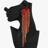 93869, LONG MULTI RHINESTONE DROP EARRING, WEDDING, BRIDAL, PROM