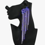 93869, LONG MULTI RHINESTONE DROP EARRING, WEDDING, BRIDAL, PROM