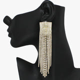 93870, LONG PAVE RHINESTONE DROP EARRING, WEDDING, BRIDAL, PROM