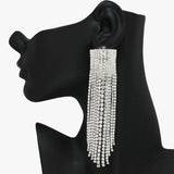 93870, LONG PAVE RHINESTONE DROP EARRING, WEDDING, BRIDAL, PROM