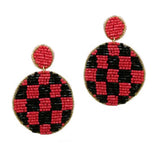 93892, CHECKER PRINT ROUND SEED BEAD EARRING