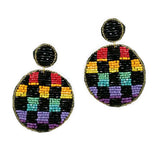 93892, CHECKER PRINT ROUND SEED BEAD EARRING