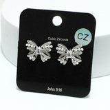 93909, RIBBON BOW CUBIC ZIRCONIA WITH PAVE RHINESTONE STUD EARRING