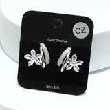 93911, FLOWER CUBIC ZIRCONIA ACCENT WITH PAVE RHINESTONE EARRING