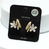 93911, FLOWER CUBIC ZIRCONIA ACCENT WITH PAVE RHINESTONE EARRING