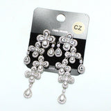 93913, CLOVER ACCENT CUBIC ZIRCONIA WITH PAVE RHINESTONE DANGLE EARRING