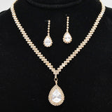 93926, TEARDROP CUBIC ZIRCONIA WITH PAVE RHINESTONE EVENING NECKLACE, WEDDING, BRIDAL, PROM