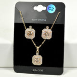 93948, RECTANGLE CUBIC ZIRCONIA PENDANT NECKLACE SET