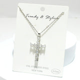 93964, CROSS CUBIC ZIRCONIA STAINLESS STEEL PENDANT NECKLACE, RELIGIOUS