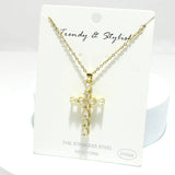 93964, CROSS CUBIC ZIRCONIA STAINLESS STEEL PENDANT NECKLACE, RELIGIOUS