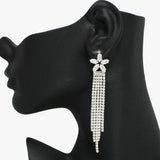 93970, FLOWER CUBIC ZIRCONIA ACCENT PAVE RHINESTONE DROP EARRING, WEDDING, BRIDAL, PROM