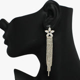 93970, FLOWER CUBIC ZIRCONIA ACCENT PAVE RHINESTONE DROP EARRING, WEDDING, BRIDAL, PROM