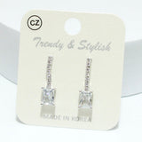 93980, RECTANGLE CUBIC ZIRCONIA ACCENT DROP EARRING