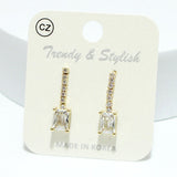 93980, RECTANGLE CUBIC ZIRCONIA ACCENT DROP EARRING