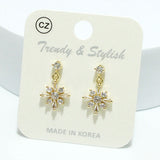 93981, FLOWER CUBIC ZIRCONIA ACCENT DANGLE EARRING