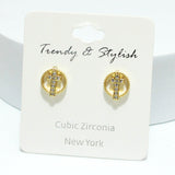 93983, CROSS PAVE CUBIC ZIRCONIA STUD EARRING, RELIGIOUS
