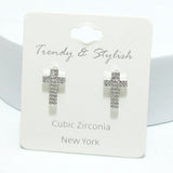 93984, CROSS PAVE CUBIC ZIRCONIA STUD EARRING, RELIGIOUS