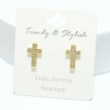 93984, CROSS PAVE CUBIC ZIRCONIA STUD EARRING, RELIGIOUS