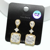 93988, RECTANGLE ACCENT CUBIC ZIRCONIA DANGLE EARRING, WEDDING, BRIDAL, PROM