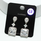 93988, RECTANGLE ACCENT CUBIC ZIRCONIA DANGLE EARRING, WEDDING, BRIDAL, PROM