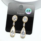 93990, TEARDROP CUBIC ZIRCONIA ACCENT DANGLE EARRING, WEDDING, BRIDAL, PROM