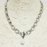 93991, BAGUETTE RHINESTONE ACCENT FRESHWATER PEARL TOGGLE NECKLACE
