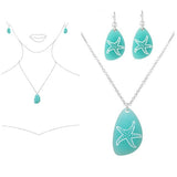 Starfish Engraved Lucite Stone Pendant Necklace, SEA Life, Ocean Theme