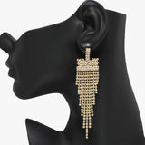 94086, BAGUETTE & PAVE RHINESTONE LONG DROP EARRING